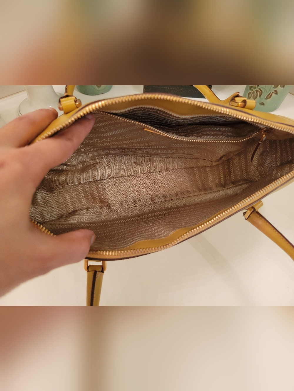 Prada Mustard Yellow Leather Handbag - Picture 9 of 16